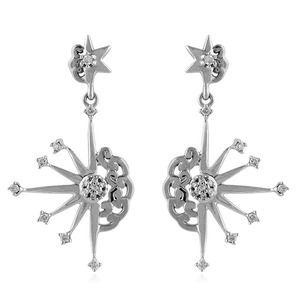 14KT Yellow Gold Celestial Star & Sun Lab Grown Brilliant Cut <b>Diamond</b> Drop <b>Earrings</b> for Women | Elegant Designer <b>Dangle</b> <b>Earrings</b> - Product Image 3