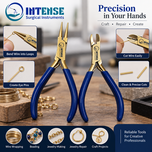 Professional Jewelry Making Round Nose Plier and <b>Side</b> <b>Cutter</b> Plier Set Dark Blue Handle Gold Finish Precision Hand Tools - Product Image 2