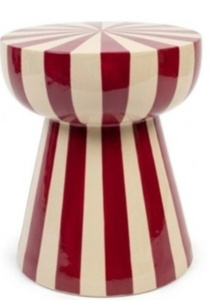 Handmade Ceramic Striped <b>Stool</b> Red and White Glossy Finish Modern Side Table Decorative Accent Indoor Outdoor Home Furniture - Product Image 4