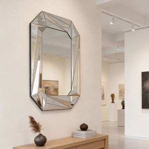 Specchio da Parete Grande a Forma di Diamante Senza Cornice, Elegante e Moderno con Bordo Smussato, Decorazione per Soggiorno, Ingresso e Sala da Pranzo - Product Image 4