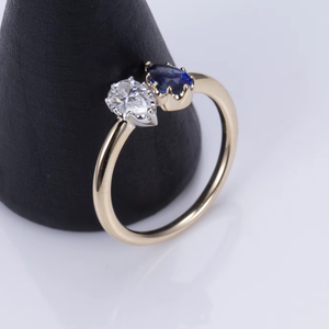 Anillo Toi Et Moi para Mujer, Plata de Ley 925, Oro Amarillo de 14k, Zafiro VVS, Moissanita en Forma de Pera, Anillo de Compromiso, Regalo para Mujer - Product Image 5
