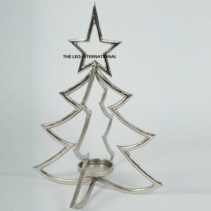 Metal Silver Plated X Mas Tree <b>Table</b> Candle Holder for Christmas Decoration Office Desk & Counter Decorating Candle Stand - Product Image 1