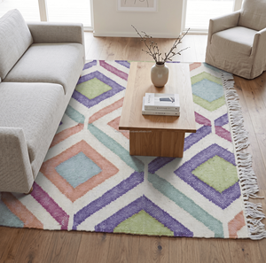 Striped Cotton Area Rug Rectangle Flat Weave Vintage Style Washable Living Room Rug Non Slip Thin Pile Natural Beige Blue Tones - Product Image 6