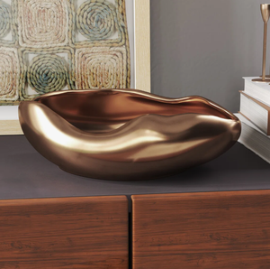 Bol décoratif en bronze de forme organique, cuivre-bronze chaud, finition satinée, céramique avec revêtement métallique, bordure organique asymétrique - Product Image 5