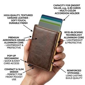 Wriza TILONSTAR Men <b>RFID</b> Blocking Credit Card <b>Wallet</b> with Front Pocket Aluminum Cowhide Leather Minimalist Design - Product Image 2