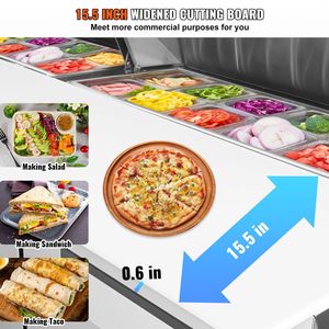 อุปกรณ์ทำความเย็นสำหรับครัวเชิงพาณิชย์ โต๊ะเตรียมอาหารแซนด์วิชและสลัดสแตนเลสขนาด 72 นิ้ว ตู้เย็นเชิงพาณิชย์แบบมีระบบทำความเย็น - Product Image 5