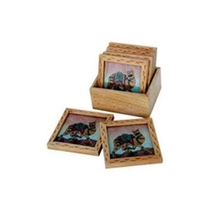 Juego de Posavasos de Madera con Estampado de Camello, Impresos en Serigrafía, con Caja de Almacenamiento - Decoración de Mesa Promocional, Regalo - Product Image 1