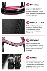 Leather <b>Padded</b> Bridle Horse Tack Headpiece Crystal Browband Cushioned Noseband Custom Logo Dressage Riding Training <b>Smart</b> - Product Image 5