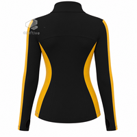Ensemble de sport noir pour femme NCBW avec panneaux latéraux contrastants dorés, veste à col montant et fermeture éclair intégrale, leggings taille haute, ensemble de vêtements de sport