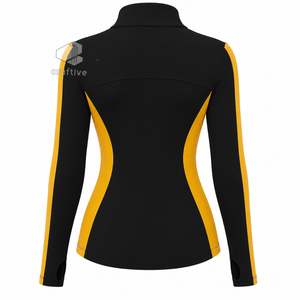 NCBW Women's <b>Black</b> Workout <b>Set</b> With Golden Contrast Side Panels Stand Collar Full Zip Jacket High Waist Leggings Activewear <b>Set</b> - Product Image 3