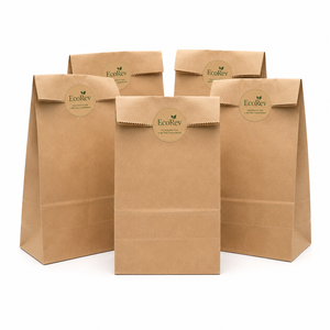 EcoRev Kraft Paper Self-Folding <b>Bag</b> Recyclable Eco-Friendly Offset Printing Button Closure Food Gift <b>Craft</b> Use - Product Image 2