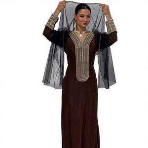 AWAIS HOUSE 2025 – Kaftan de luxe pour femme, brodé et perlé, avec soutien-gorge intégré, en velours violet doux, simple, élégant, modeste, longueur ras du sol - Product Image 1