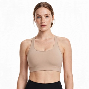 Soutien-gorge de sport sans coutures pour femme, dos nageur, col rond, maintien moyen, respirant, pour yoga et fitness, blanc uni, en Spandex et Polyester - Product Image 3