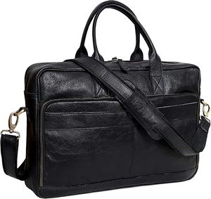 Elegante Maletín de Cuero Genuino Vintage para Portátil, Bolso Negro Suave, Resistente al Agua, Anti-Robo, Diseño Portátil - Product Image 3