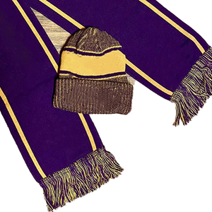 Ensemble bonnet et écharpe longue tricotée violet et or Omega Psi Phi, tenue d'hiver grecque assortie pour fraternité, idéal pour l'école et l'université, 100 % acrylique - Product Image 5