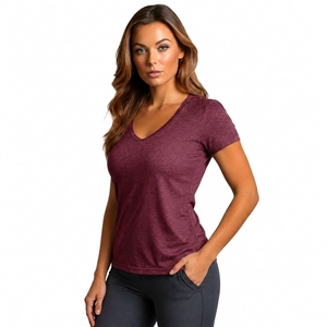 T-shirt tendance pour femme, col en V, coupe décontractée, coton doux, élégant, décontracté, à porter tous les jours - Product Image 4