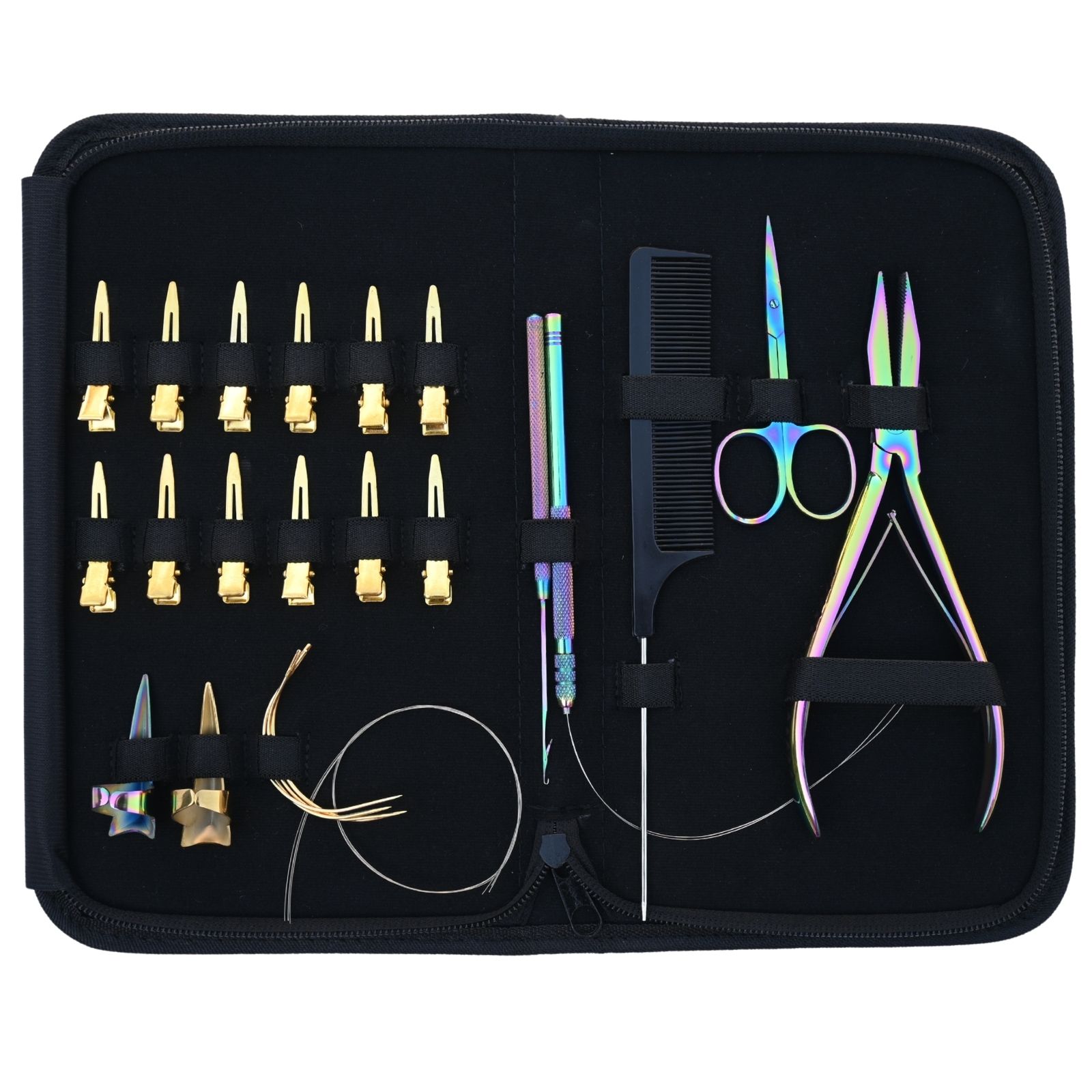 Gold & Rainbow Hair Extension tools kit