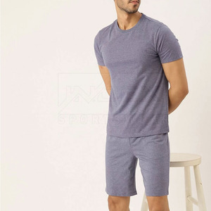 Men's Solid Color Short Sleeve T-Shirt And Shorts <b>Set</b> Casual Summer Wear <b>Knitted</b> Cotton Fabric Breathable Quick Dry - Product Image 3