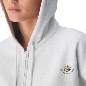 Sudadera con capucha y cremallera completa para mujer, gris claro, personalizada, de forro polar premium, con capucha y cremallera, de color liso, mezcla de algodón - Product Image 4