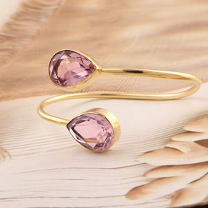 Brazalete Ajustable de Latón Sólido Chapado en Oro de 18K con Gema de Cuarzo Rosa Facetado (12x18mm) y Diseño Abierto Frontal - Product Image 2