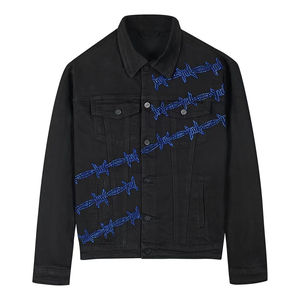 Chaqueta Vaquera Personalizada con Pedrería para Hombre, Estilo Hecho a Mano, Elegante Chaqueta Vaquera con Pedrería para Hombre, Chaqueta de Mezclilla Negra, Chaquetas para Hombre - Product Image 1