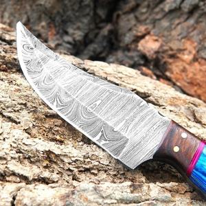 Cuchillo de Chef de Hoja Fija con Diseño Mosaico Damasco, Borde Recto, Mango de Madera Texturizada, Calidad Premium, Grado Industrial, ODM - Product Image 2