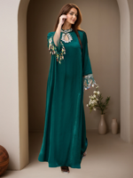 Robe Abaya Modeste Personnalisée de Dubaï, Broderie, Longueur Cheville, Col en V, Collection Printemps, Matière Polyester, OEM/ODM Disponible