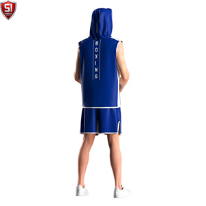 เสื้อคลุมมวยแบบมีฮู้ดแขนกุดผู้ชายสำหรับออกกำลังกาย MMA สีน้ำเงิน โพลีเอสเตอร์ ระบายอากาศได้ดี ใช้ได้ทุกฤดูกาล เสื้อกีฬา - Product Image 4