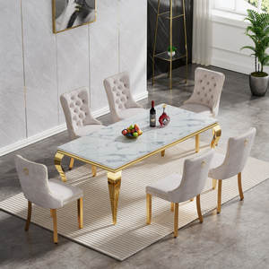 Table à manger de luxe en verre trempé blanc avec miroir, en acier poli Louis Gold, pour la maison, l'hôtel, la salle à manger - Product Image 4