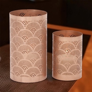 <b>Copper</b> Cylinder Candle Holders With Scallop Pattern Heat Resistant Home Decoration - Product Image 3