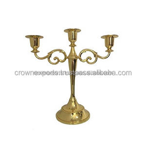Customized Gold Plated <b>Candlestick</b> Holder Wholesale Decorative Centre Piece With <b>Wooden</b> Base Pillar At Competitive Price - Product Image 3