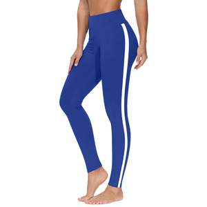 Splendid Apparel High Waist Full Length <b>Leggings</b> Animal Print Blue <b>White</b> Side Stripes Casual Sporty Knitted Spandex <b>Women's</b> - Product Image 1