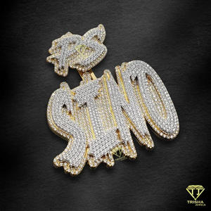 Pendentif personnalisé « SINO » en moissanite et diamants, collier hip-hop plaqué or, bijoux bling-bling, cadeau - Product Image 5