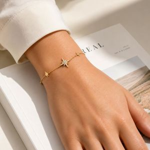 Bracelet en acier inoxydable plaqué or 18 carats avec breloque étoile en zircon pour femme, bijoux à porter au quotidien - Product Image 4