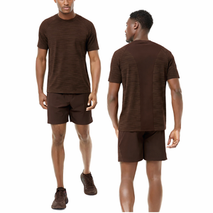 MANUFACTURER Men's custom Dark brown t shirt Gym Wear Workout T Shirt and Shorts Breathable athletic Training T shirt wholesale - Product Image 1