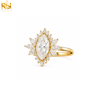 2 CT Marquise Cut Lab Grown Diamond Starburst Halo <b>Ring</b> Solid <b>Gold</b> Luxury <b>Vintage</b> Flower Cluster Engagement <b>Ring</b> 9K/14K/18K | - Product Image 1