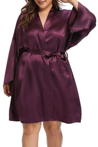 Peignoir en satin de soie grande taille pour femme avec logo frontal, robe de nuit longue pour mariage, séchage rapide et doux, vêtement de nuit - Product Image 4