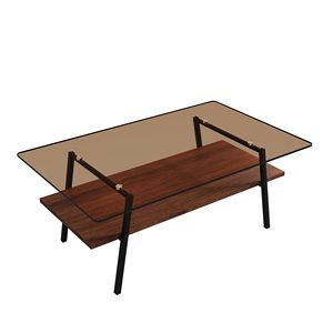 Modern Rectangle Coffee <b>Table</b> with <b>Brown</b> Tempered Glass Top and Black Metal Legs for Living Room - Product Image 6