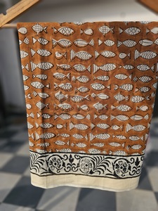Hand Block Printed Cotton <b>Sarong</b> Hand Block Print Cotton <b>Sarong</b> Pareo Fish Print Beach Wrap Scarf Women Summer Swimwear Cover Up - Product Image 2