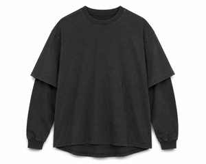 เสื้อยืดคอกลมแขนยาวทรงโอเวอร์ไซส์สำหรับผู้ชาย ผ้าฝ้าย 100% ป้องกันขนร่วง สไตล์ไฮสตรีท ลายเรียบ ผ้าหนา 220 กรัม - Product Image 1