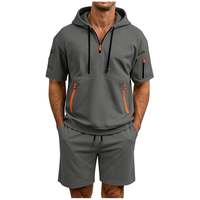 Conjunto de 2 Piezas para Hombre, Top con Capucha y Pantalones Cortos de Verano, 100% Algodón, Tejido de Punto, Transpirable, Cintura Elástica, Ropa Deportiva Informal, Servicio OEM