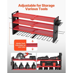 Organizzatore da Parete a 4 Livelli per Utensili Elettrici con 8 Supporti per Trapani e Pannelli Forati Laterali, Pratico Rack Portautensili - Product Image 3