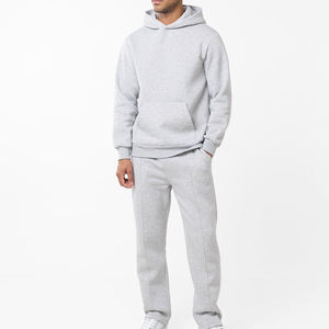 Ensemble de survêtement gris pour homme, couleur unie, manches longues, en coton léger, décontracté, avec pantalon de jogging et poches latérales, cordon de serrage, séchage rapide - Product Image 2