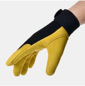Gants de travail en cuir jaunes et noirs pour l'extérieur, à doigts complets, antidérapants, avec fermeture auto-agrippante, unisexes, pour l'été - Product Image 5