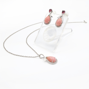Ensemble pendentif et boucles d'oreilles en argent sterling 925 avec grenat naturel et opale rose, plaqué rhodium, bijoux fins OEM ODM - Product Image 2