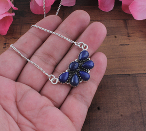 Handmade Silver Plated Unakite Natural Blue Gemstone Cluster <b>Fan</b> <b>Necklace</b> SHREE JAIPUR SILVER Model SJSM-3050 Vintage Style 18 - Product Image 4