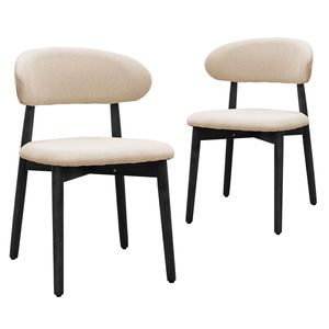 Set di Sedie da Pranzo Imbottite in Cotone-Lino Beige con Gambe in Legno Massello Nero, Design Senza Braccioli per Cucina e Ristorante - Product Image 1
