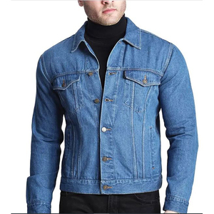 Denim Jacket for Men Light <b>Blue</b> Vintage Winter Style Custom Street Wear High Quality Outerwear Stand Collar <b>Canvas</b> - Product Image 1