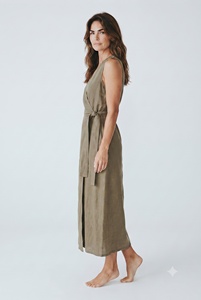 Vestido largo de algodón con corte acampanado, sin mangas, con lazo en la cintura, estilo bohemio para vacaciones en la playa, estampado floral, ecológico - Product Image 2