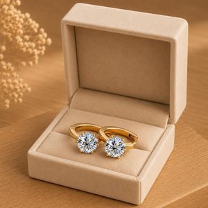 Premium High Quality 10k 14k 18k 1 CT Each <b>Solid</b> <b>Gold</b> Round Cut Lab Grown Diamond <b>Huggies</b> Hoop Earrings Color E Clarity VVS - Product Image 1